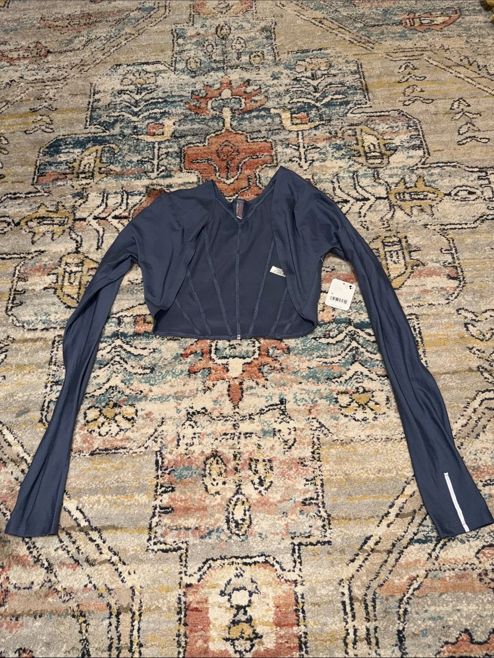 Free People Navy Long-Sleeve Cropped Top